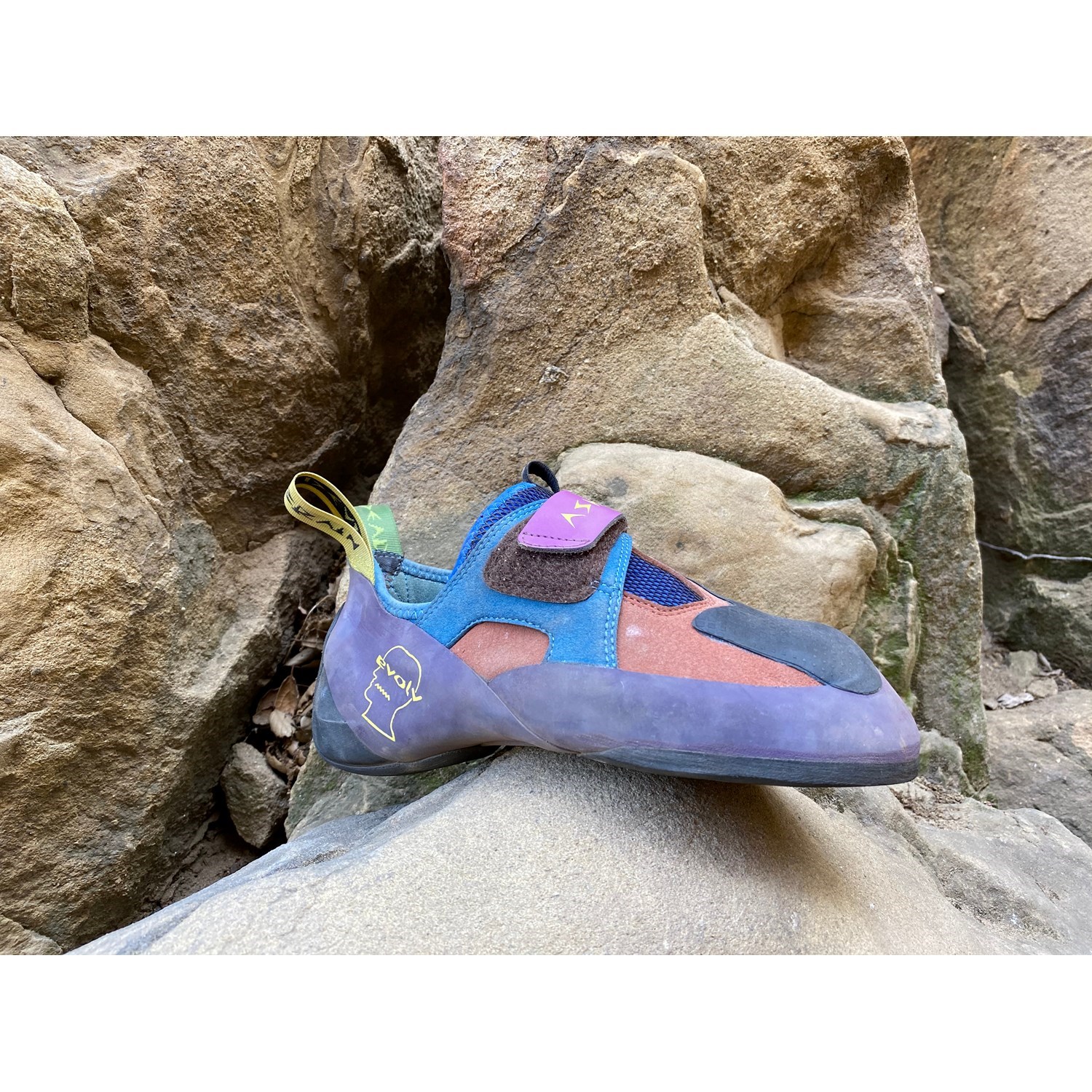 purple climbing shoes